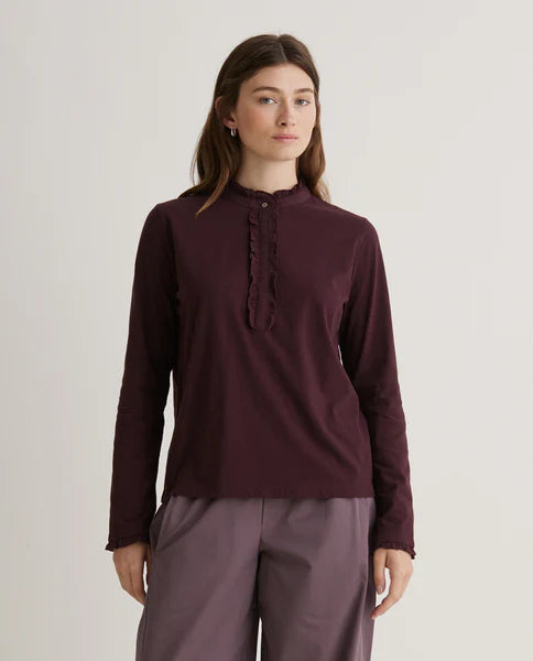 Yerse Ruffle Tee - Burgundy