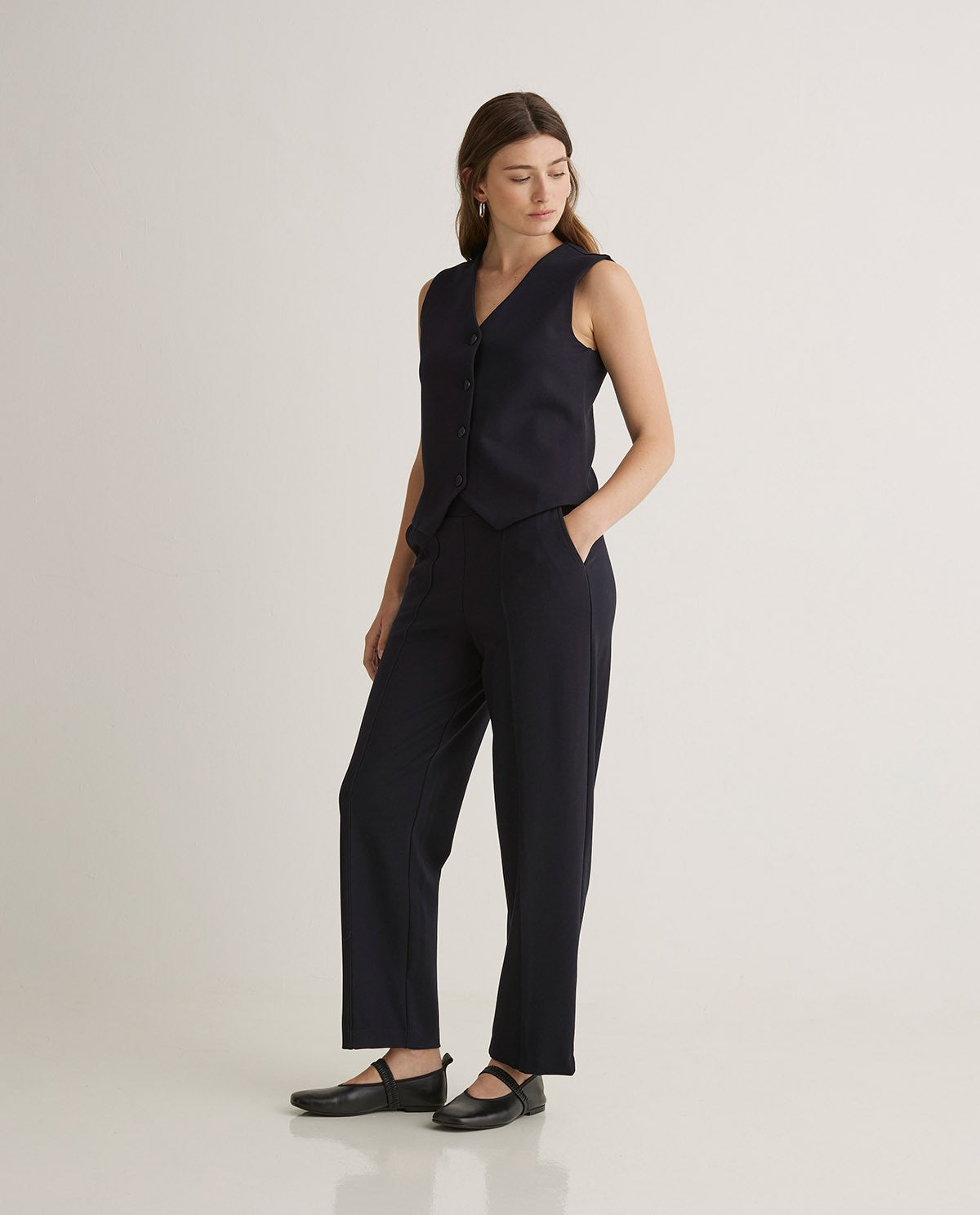 Navy Barrel Leg Trouser