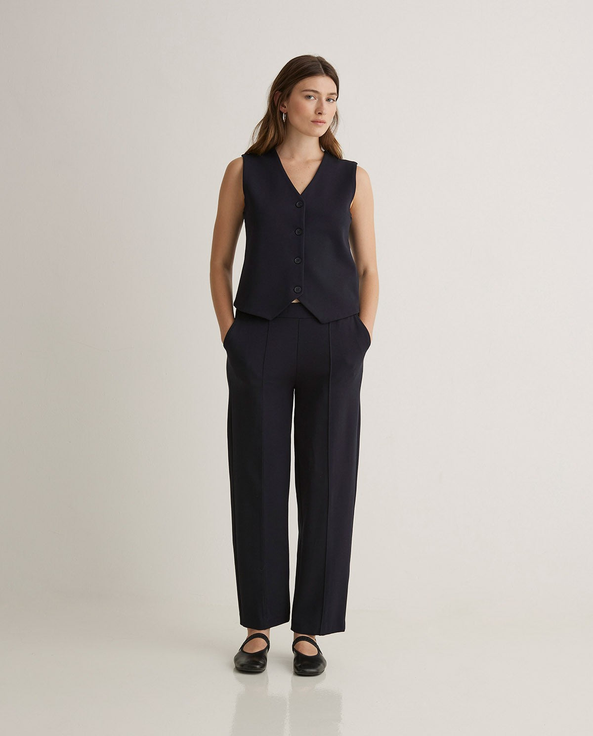 Navy Barrel Leg Trouser
