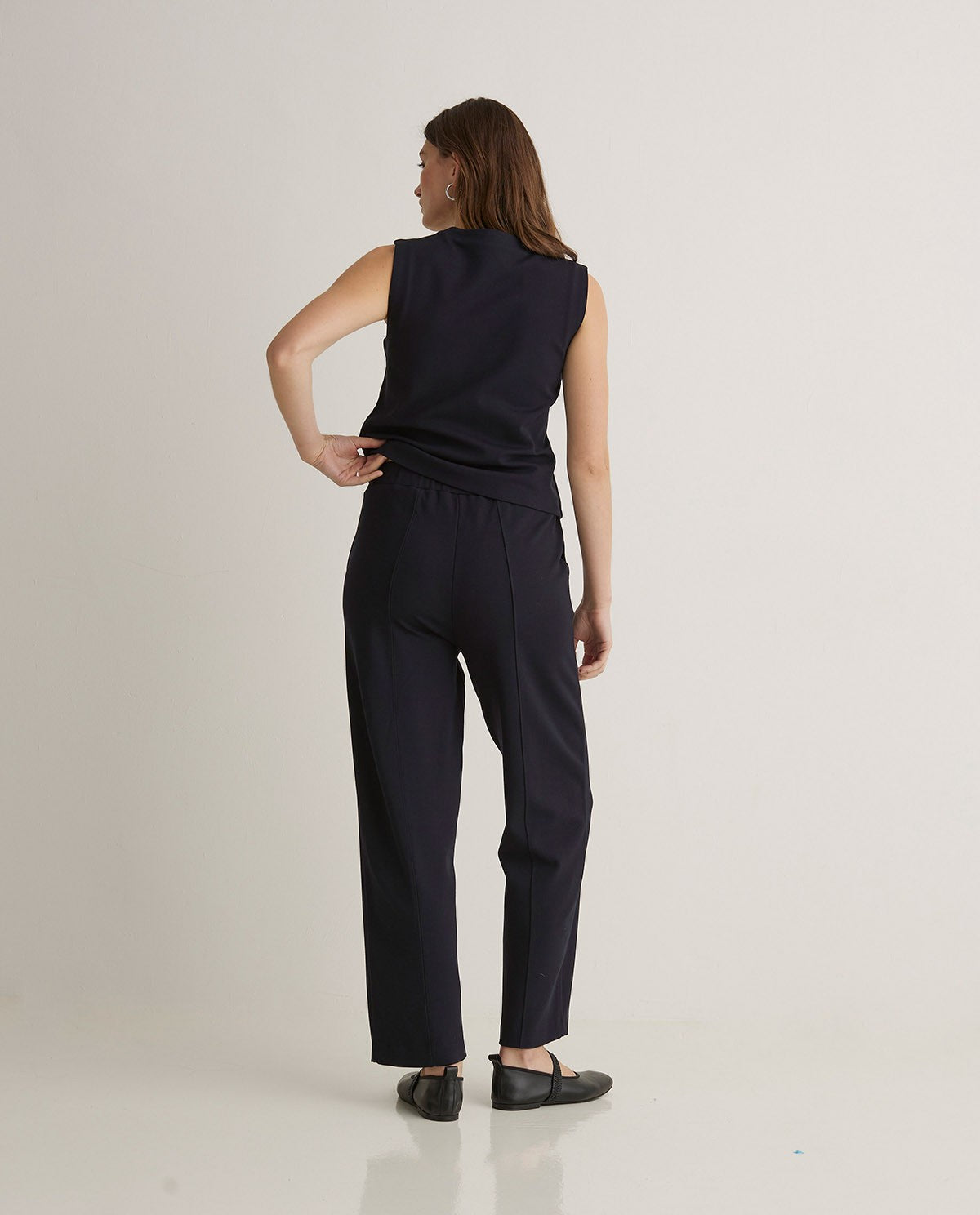 Navy Barrel Leg Trouser