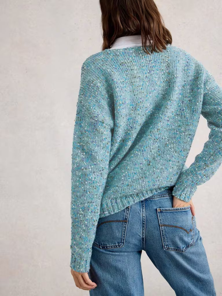 Texture V Neck Jumper - Mid Blue