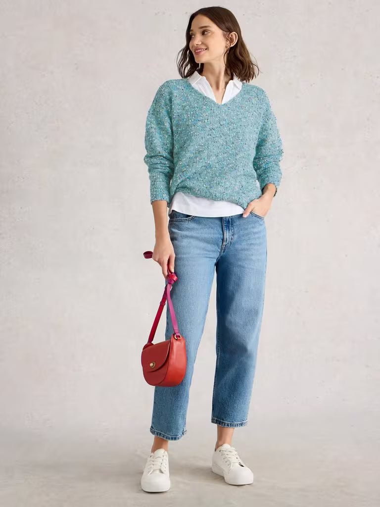 Texture V Neck Jumper - Mid Blue