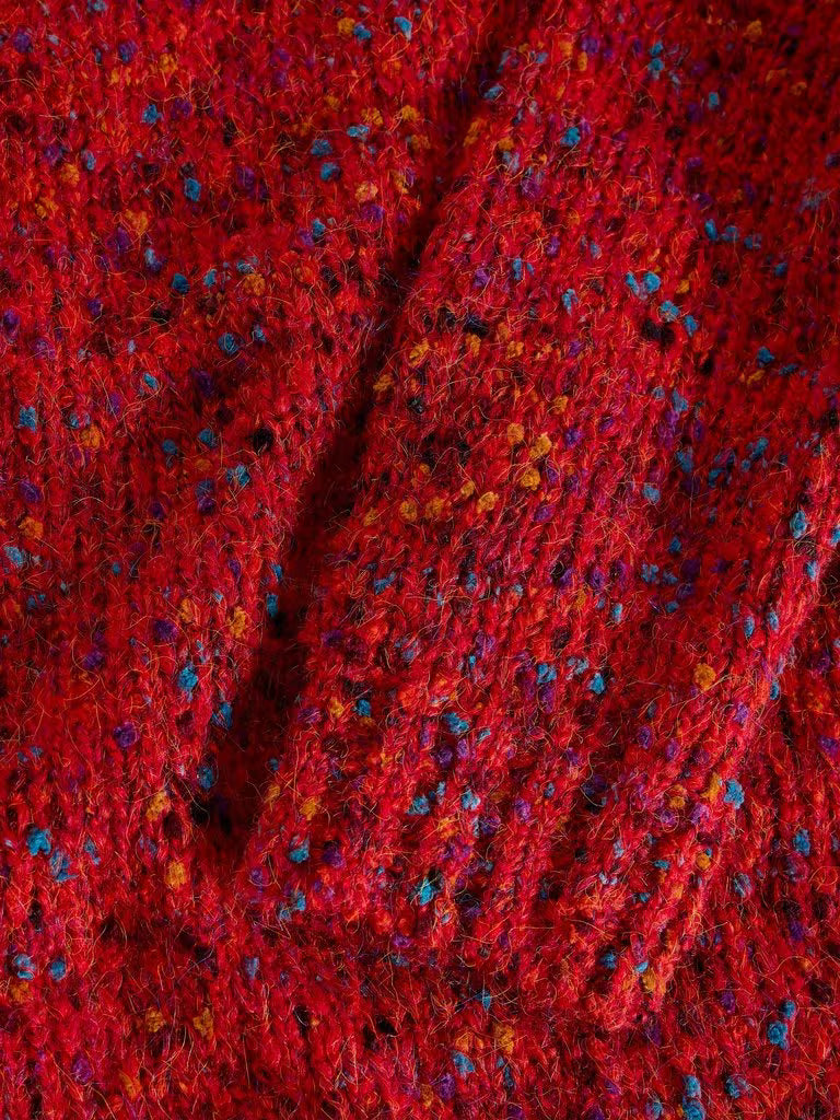 Texture V Neck Jumper - Mid Red