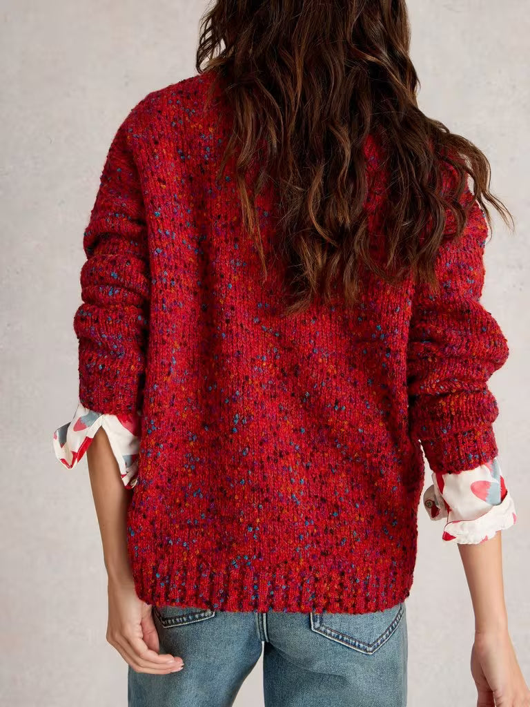 Texture V Neck Jumper - Mid Red
