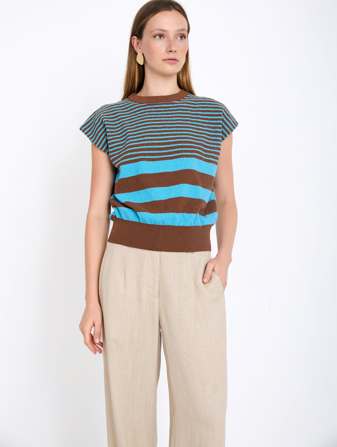 Boucle Stripe top - Tan