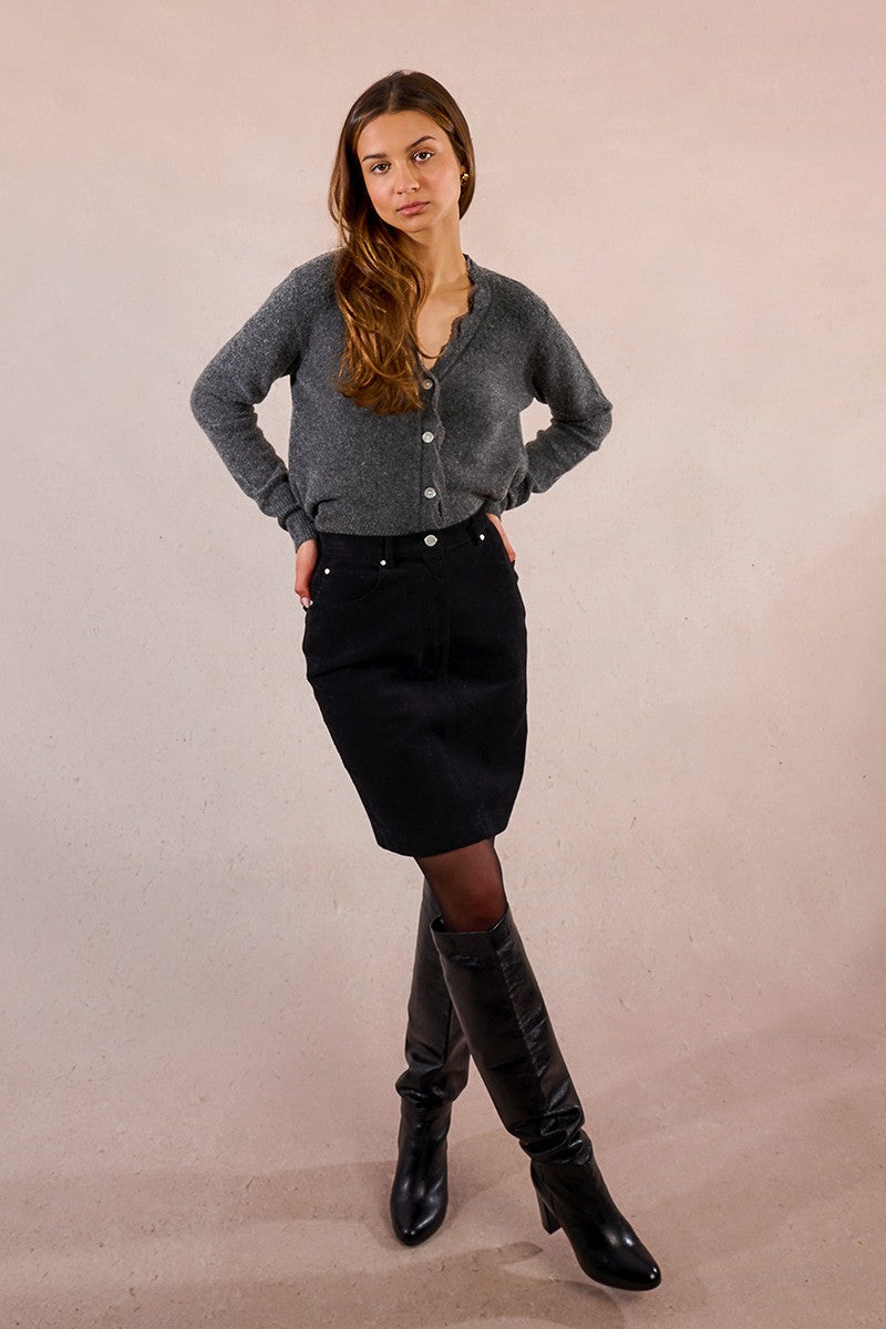 Corduroy Pencil Skirt- Black
