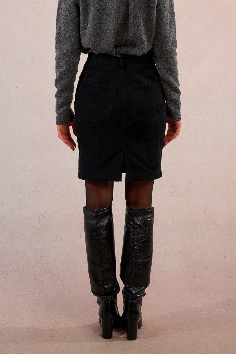 Corduroy Pencil Skirt- Black