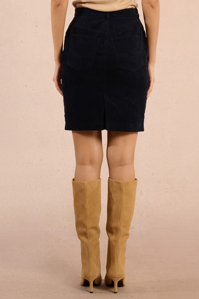 Corduroy Pencil Skirt- Navy