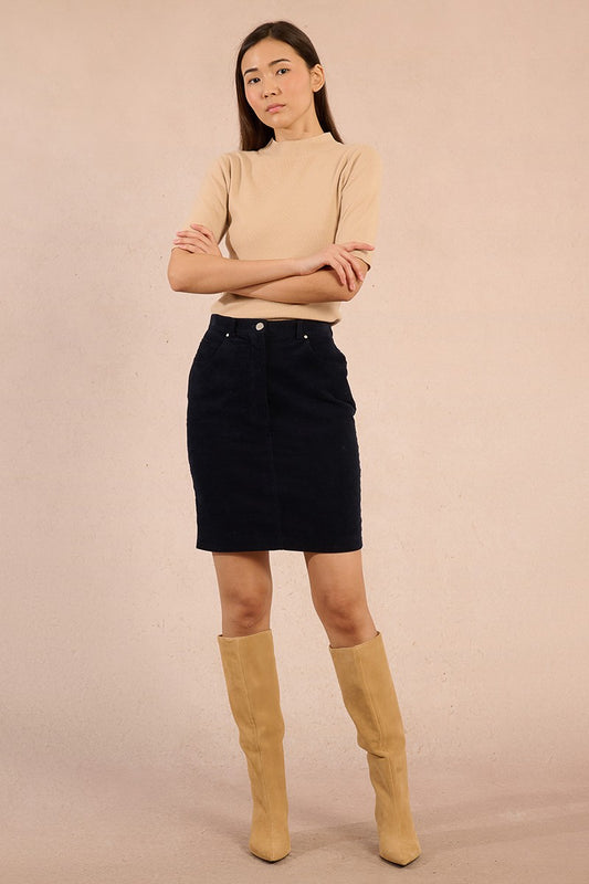 Corduroy Pencil Skirt- Navy