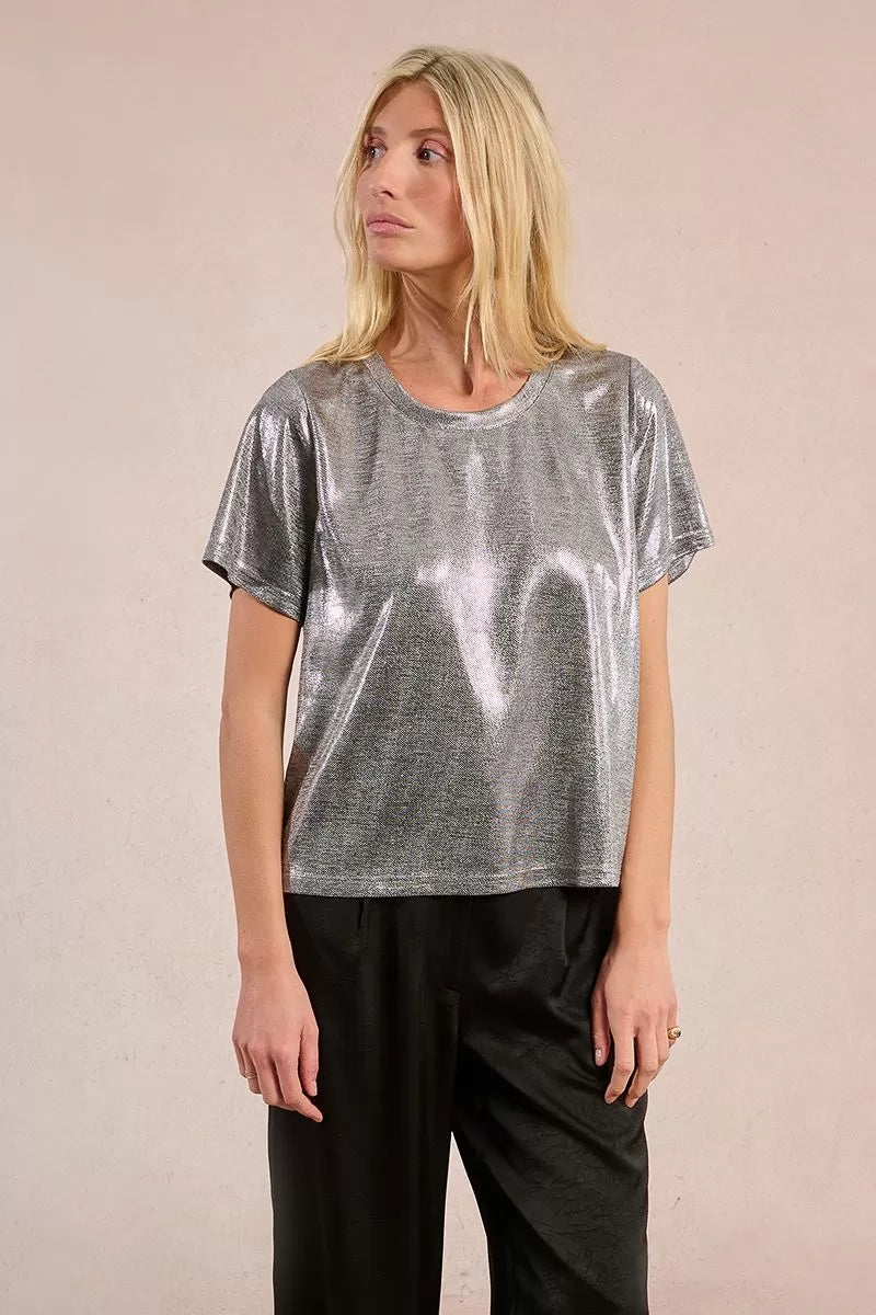 Iridescent Crop Tee - Silver