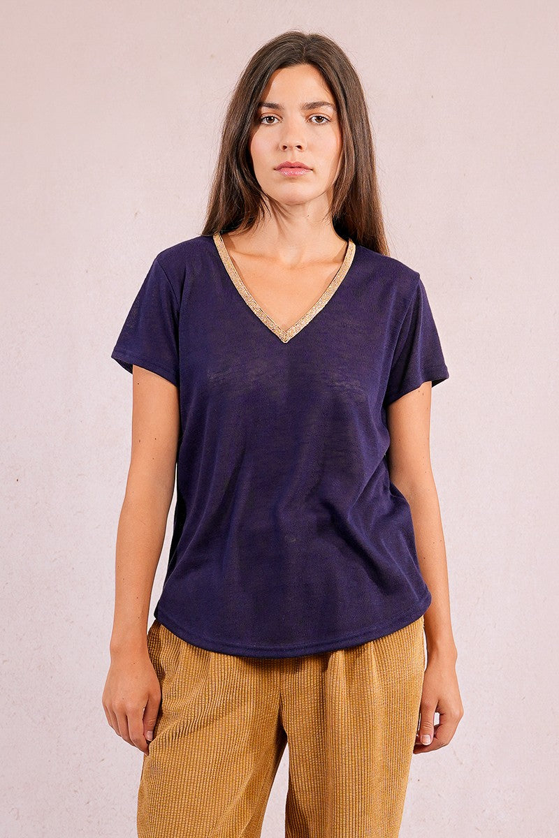 V Neck Tee - Navy