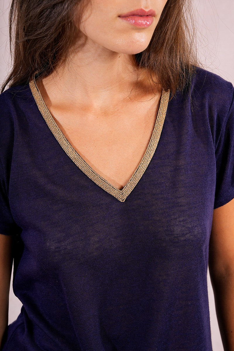V Neck Tee - Navy