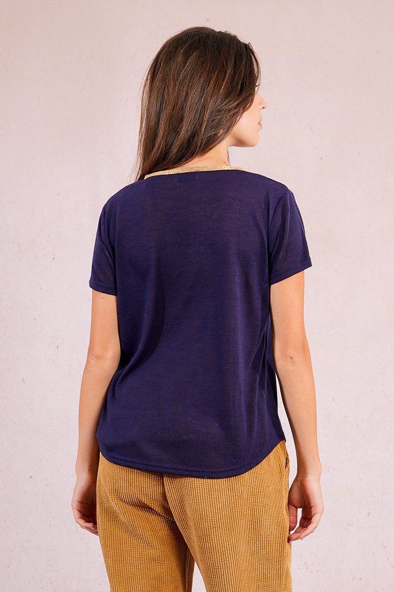 V Neck Tee - Navy