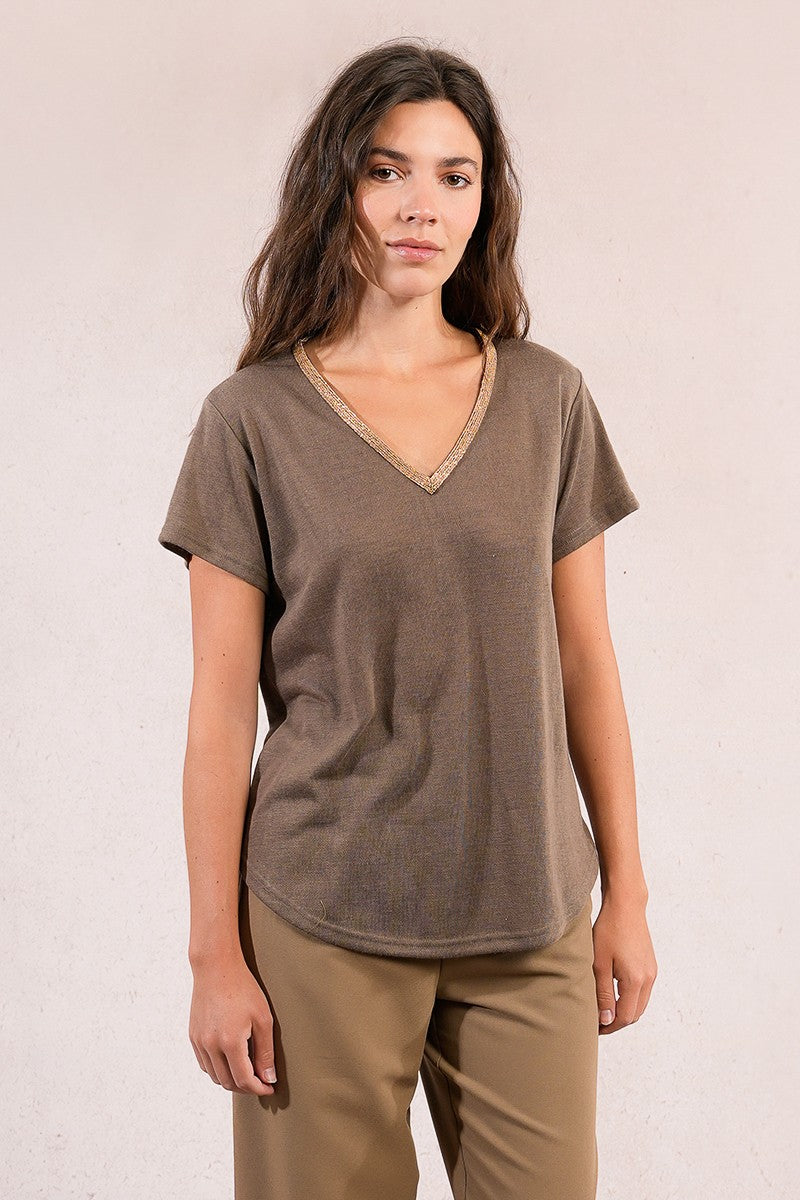V Neck Tee - Khaki