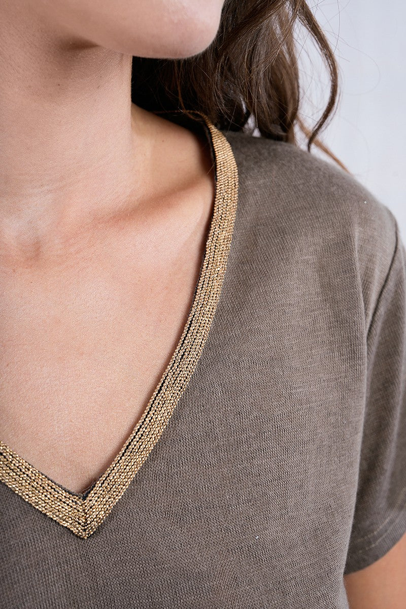 V Neck Tee - Khaki