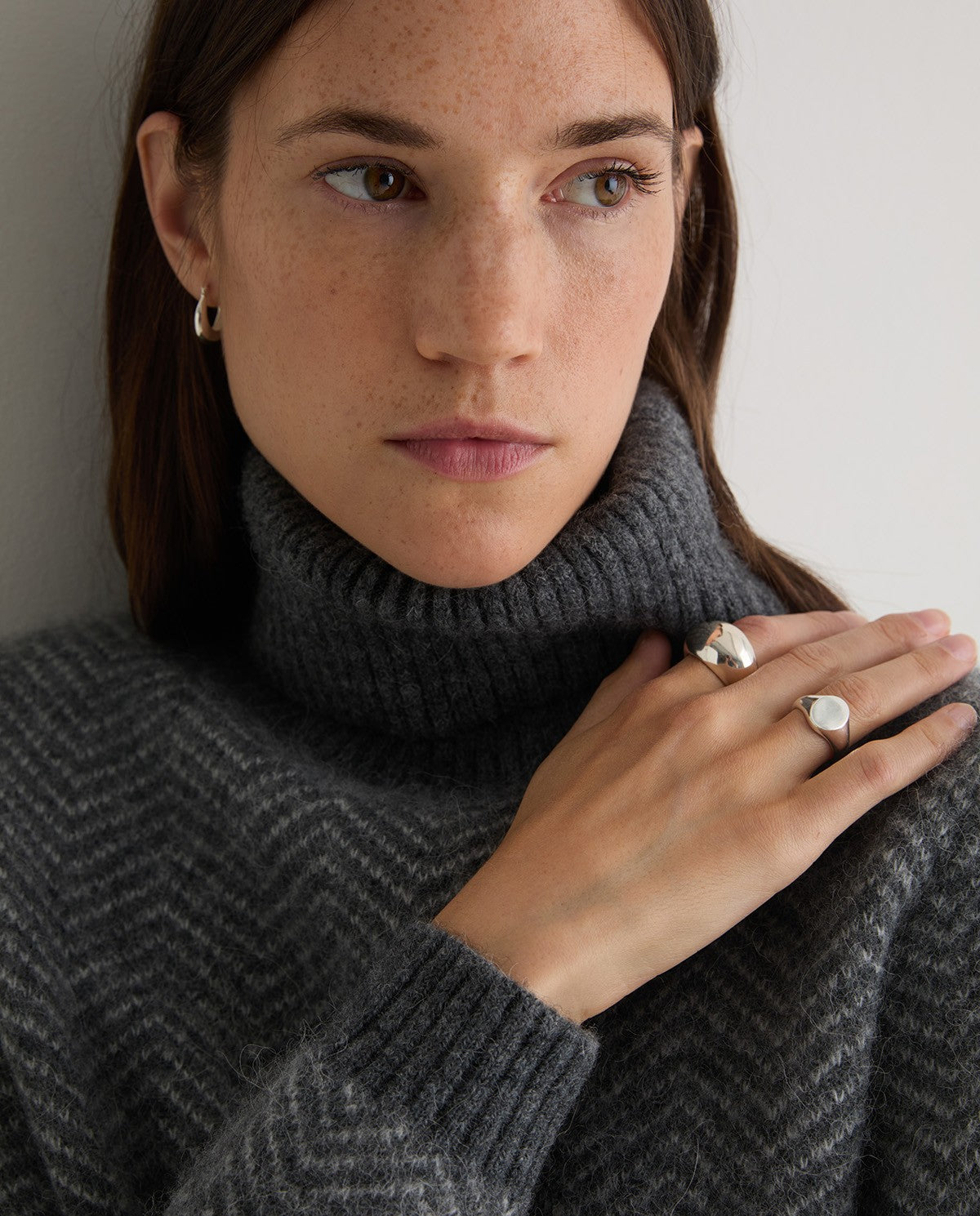 Jacquard Herringbone Turtle Neck Sweater