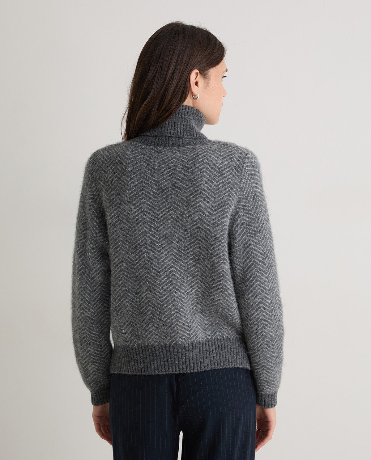 Jacquard Herringbone Turtle Neck Sweater