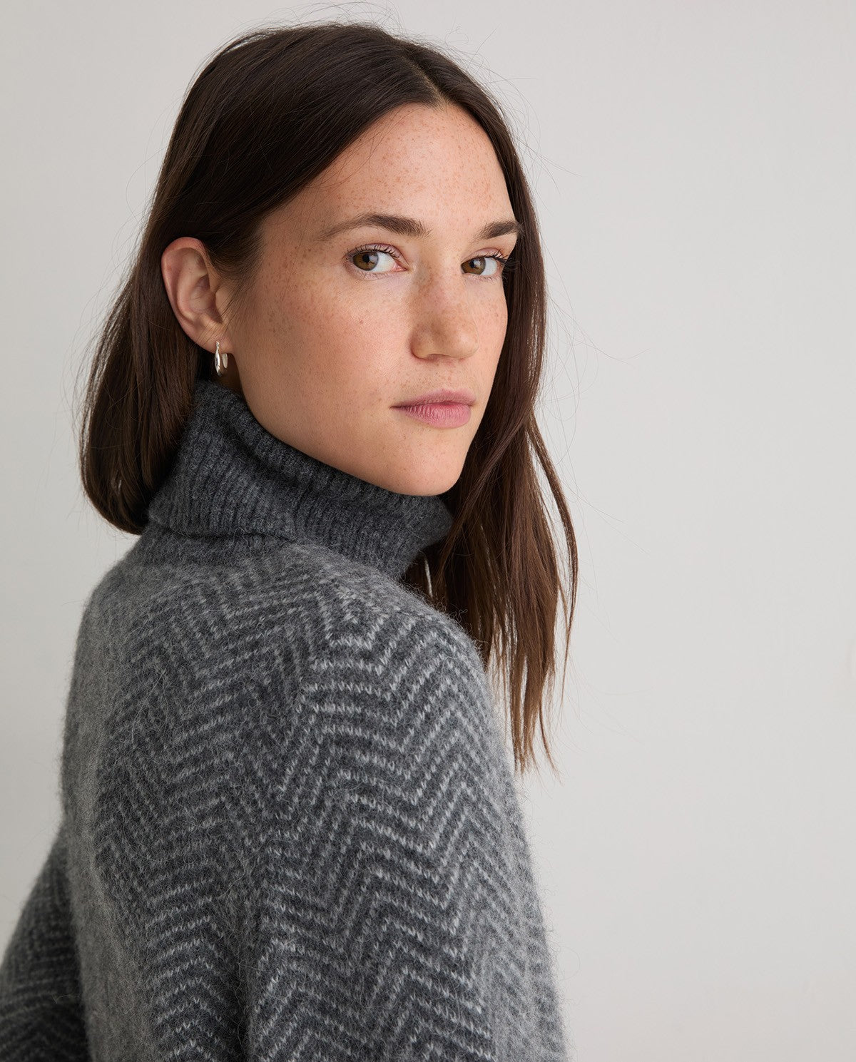 Jacquard Herringbone Turtle Neck Sweater
