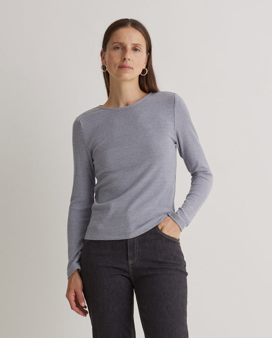 Grey Ribbed Long Sleeve Tee