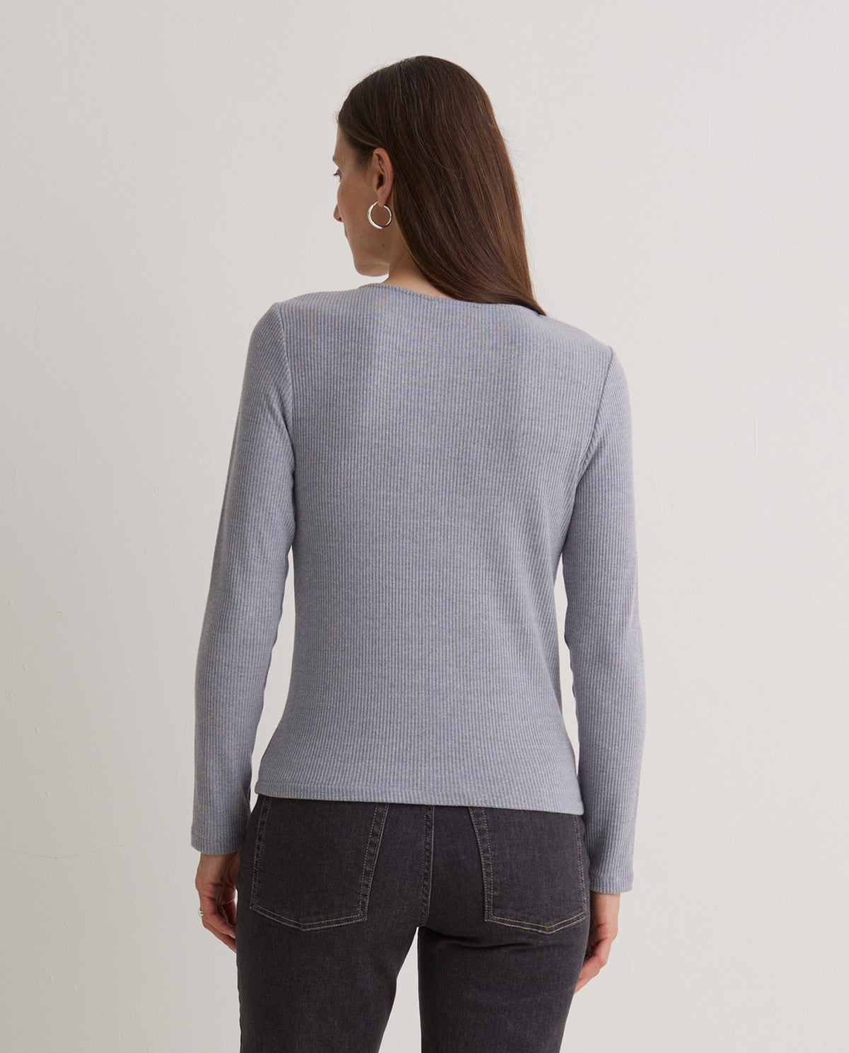 Grey Ribbed Long Sleeve Tee