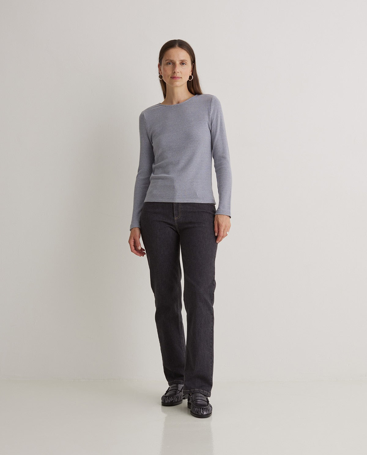 Grey Ribbed Long Sleeve Tee