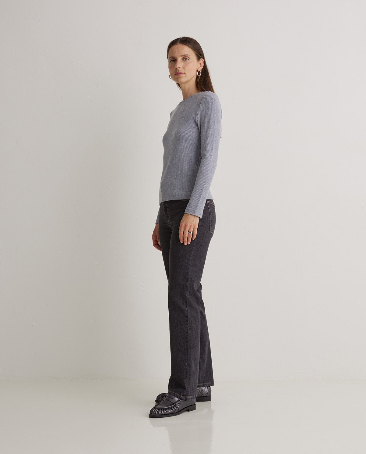 Grey Ribbed Long Sleeve Tee