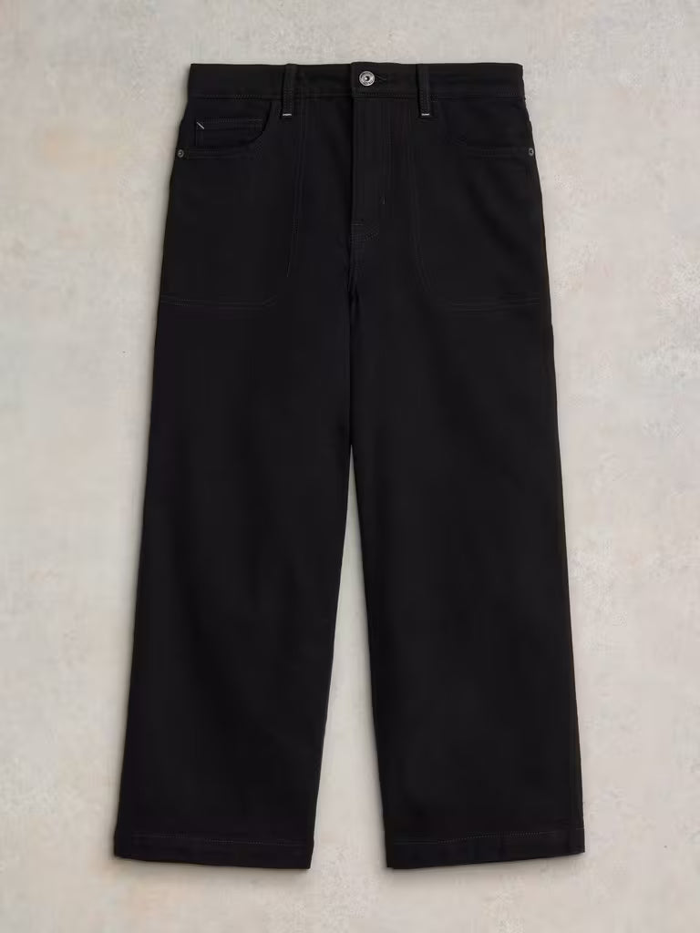Tia Cropped Pure Black Jeans