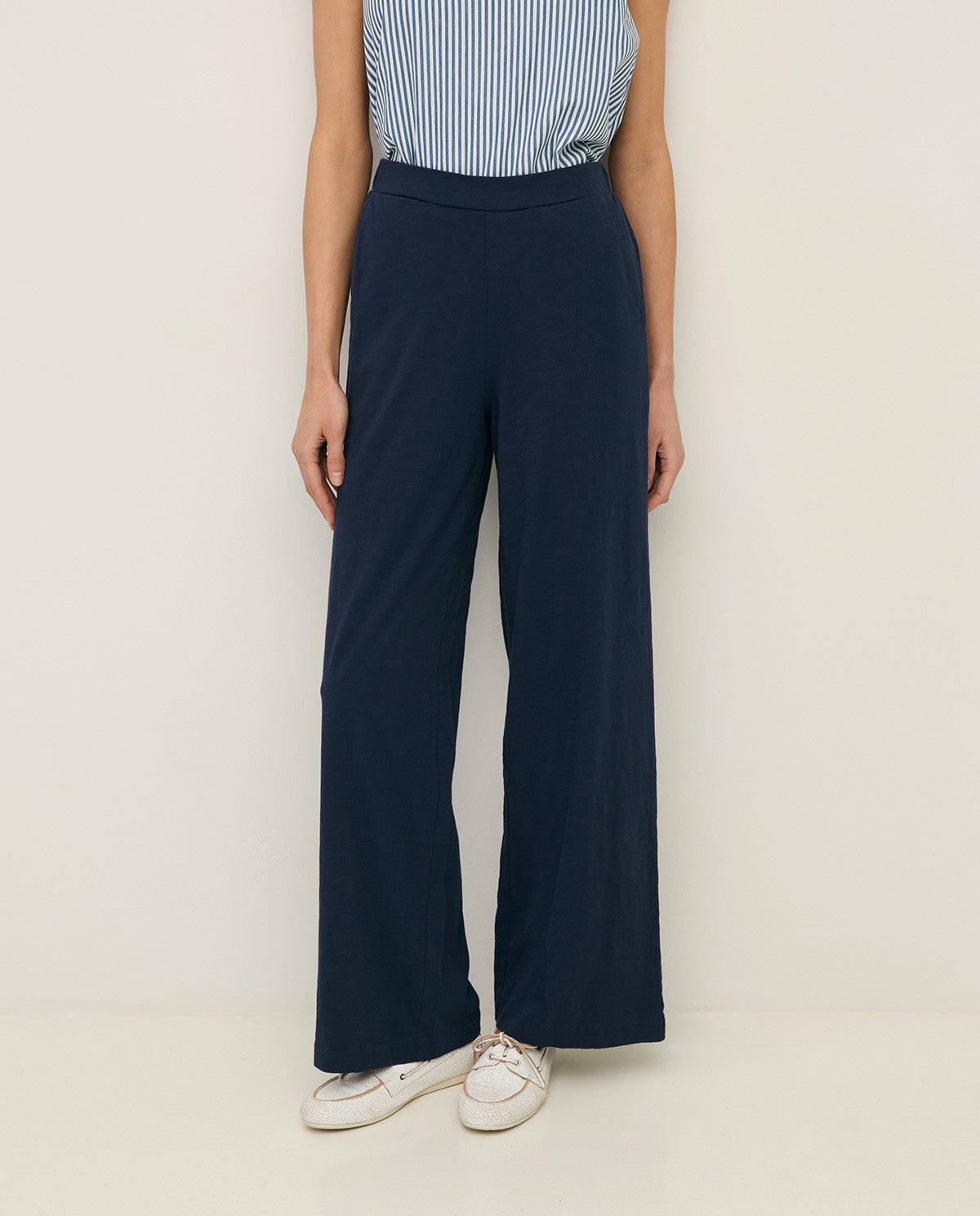 Wide Leg Navy Cotton Trouser