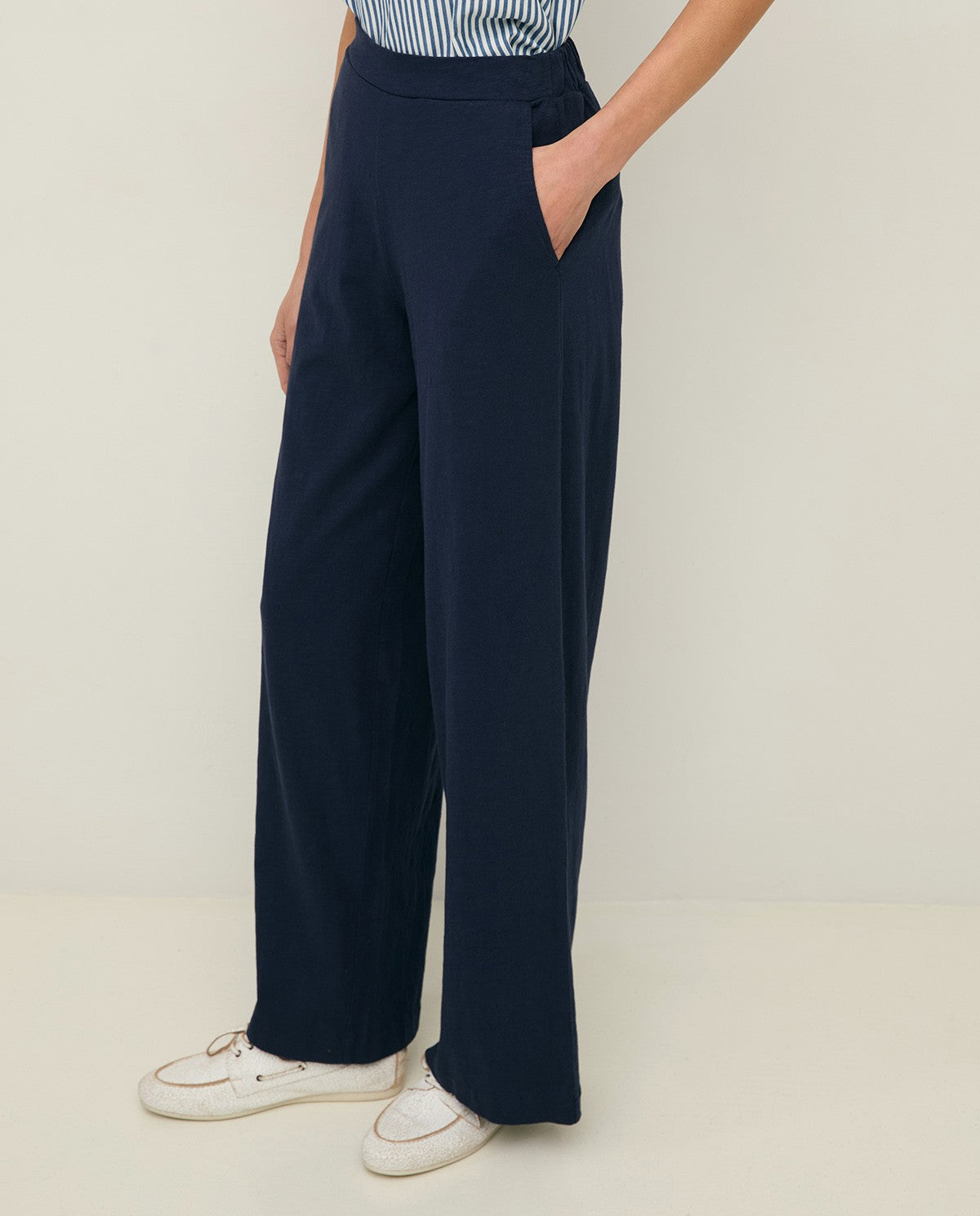 Wide Leg Navy Cotton Trouser