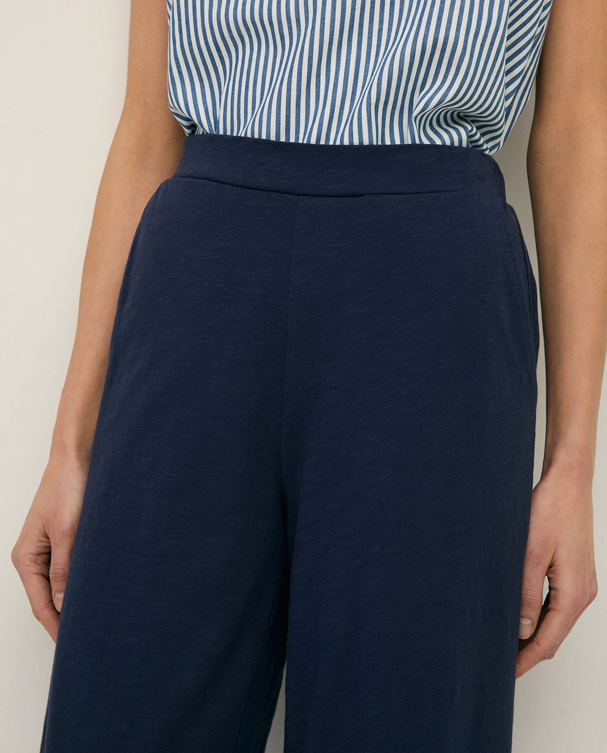 Wide Leg Navy Cotton Trouser