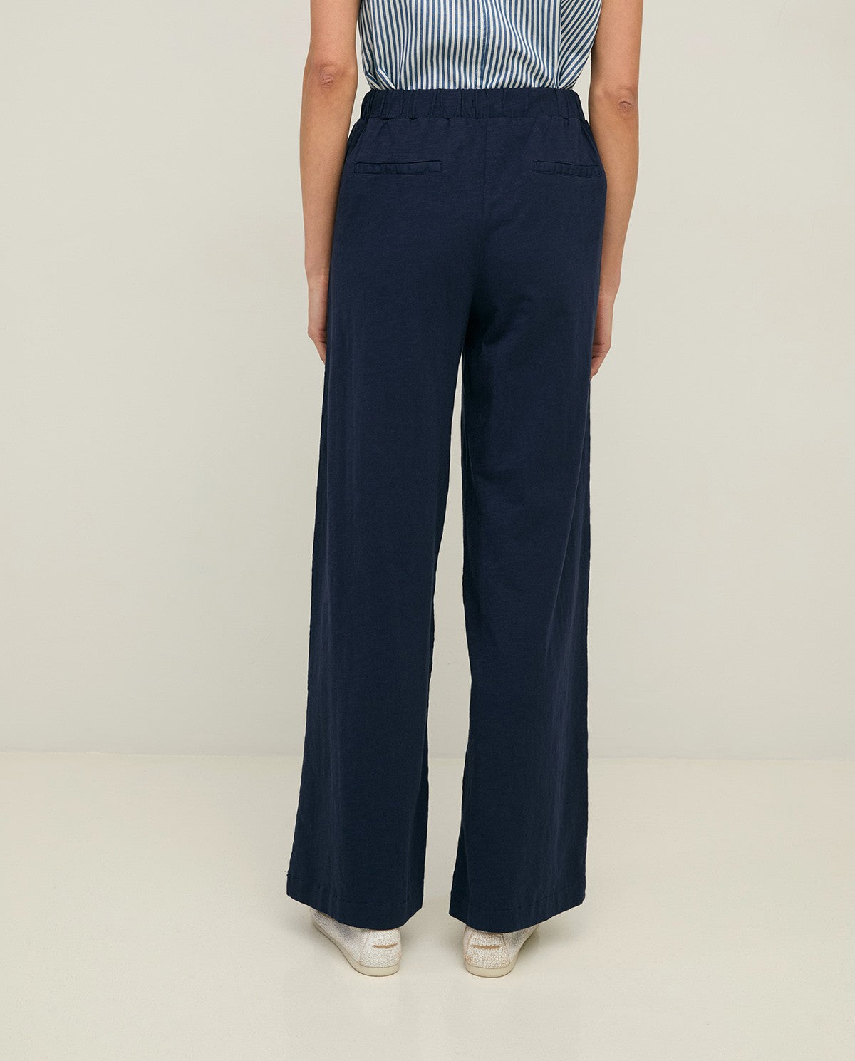 Wide Leg Navy Cotton Trouser