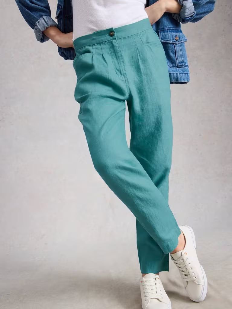 Rowena Linen Mix Trouser - Mid Teal