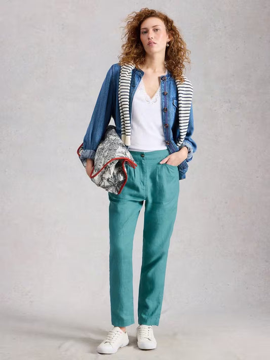Rowena Linen Mix Trouser - Mid Teal