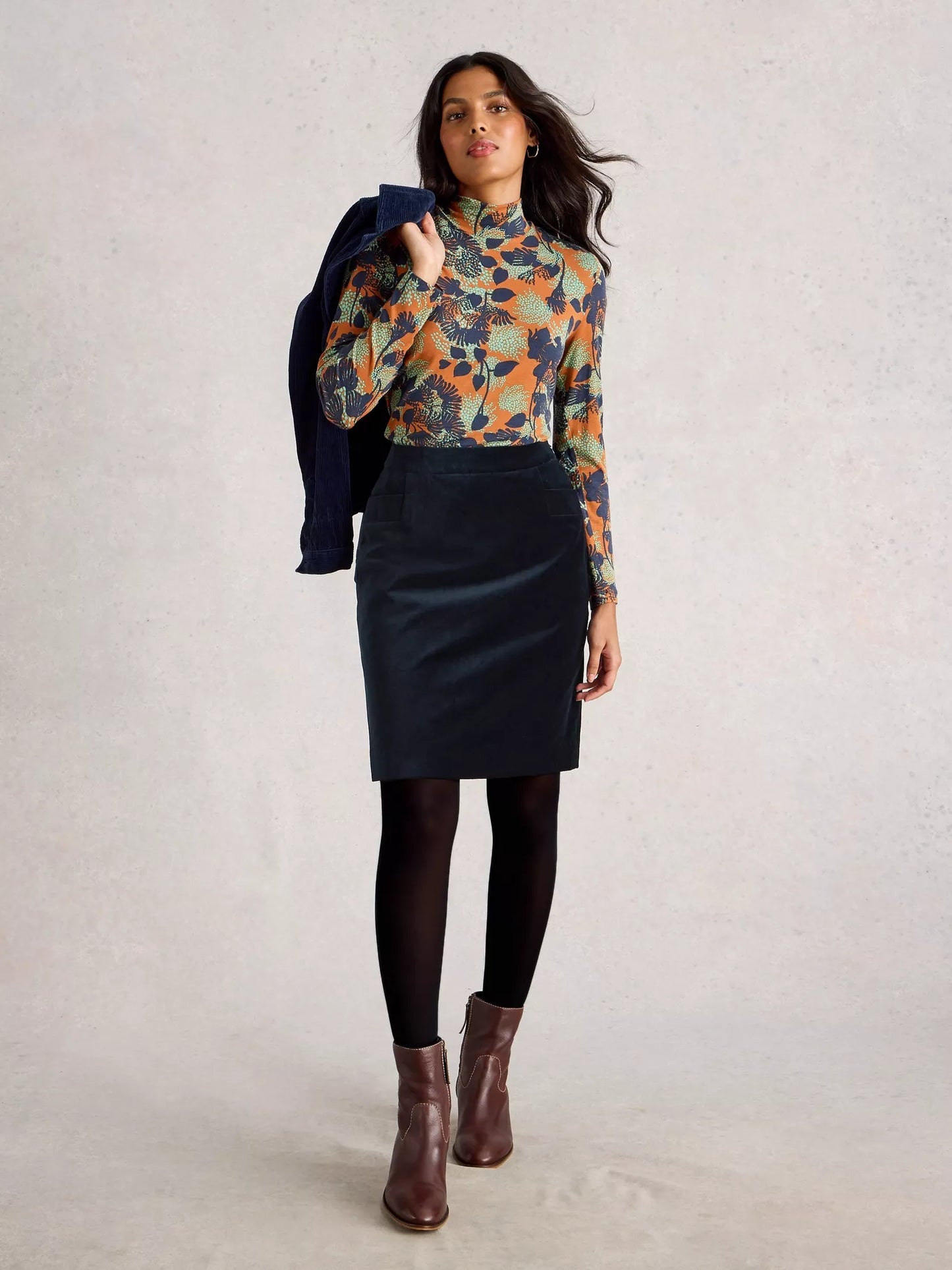 Cora Velvet Skirt - Navy