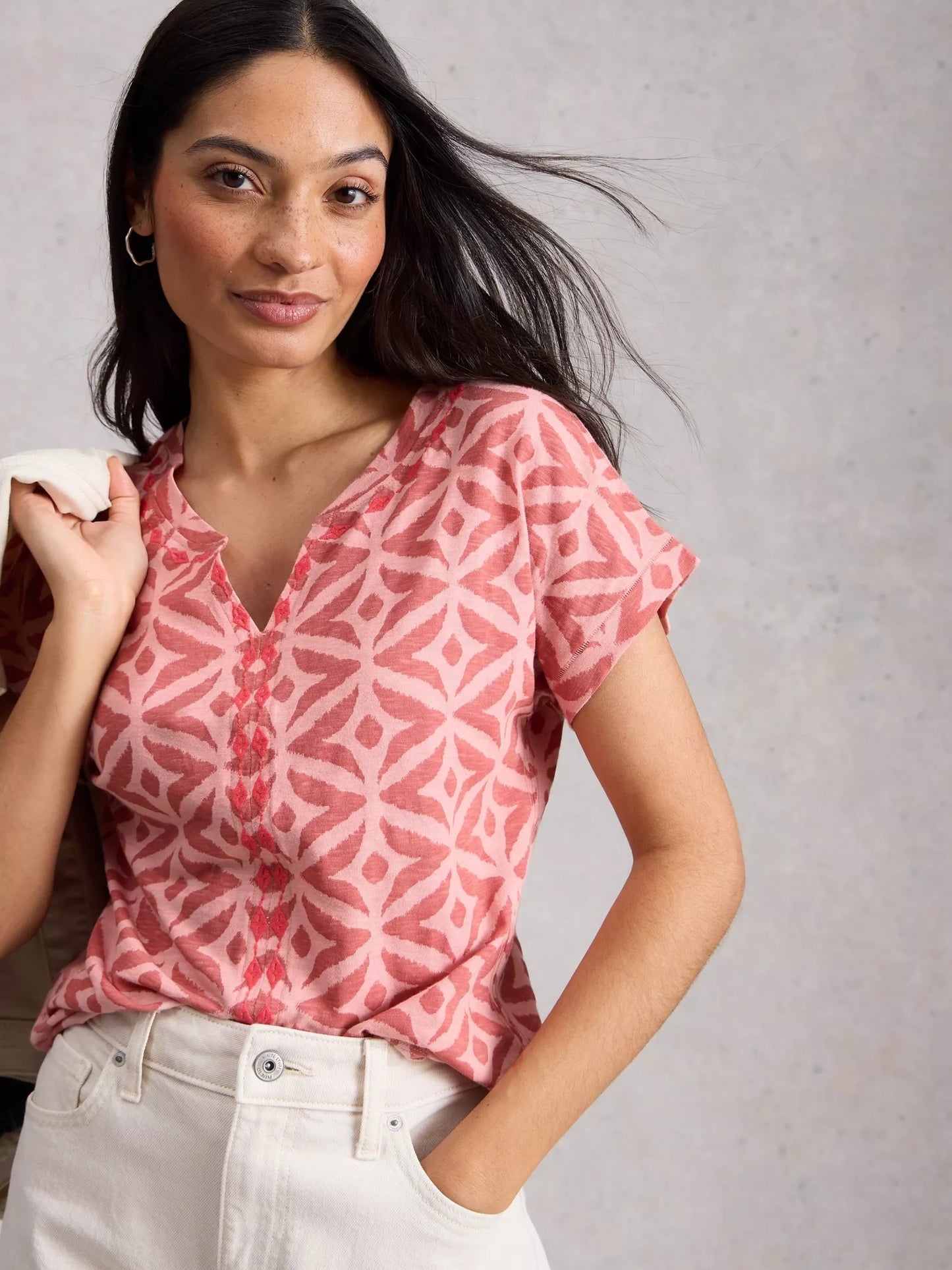 Nelly Embroidered Tee  - Pink