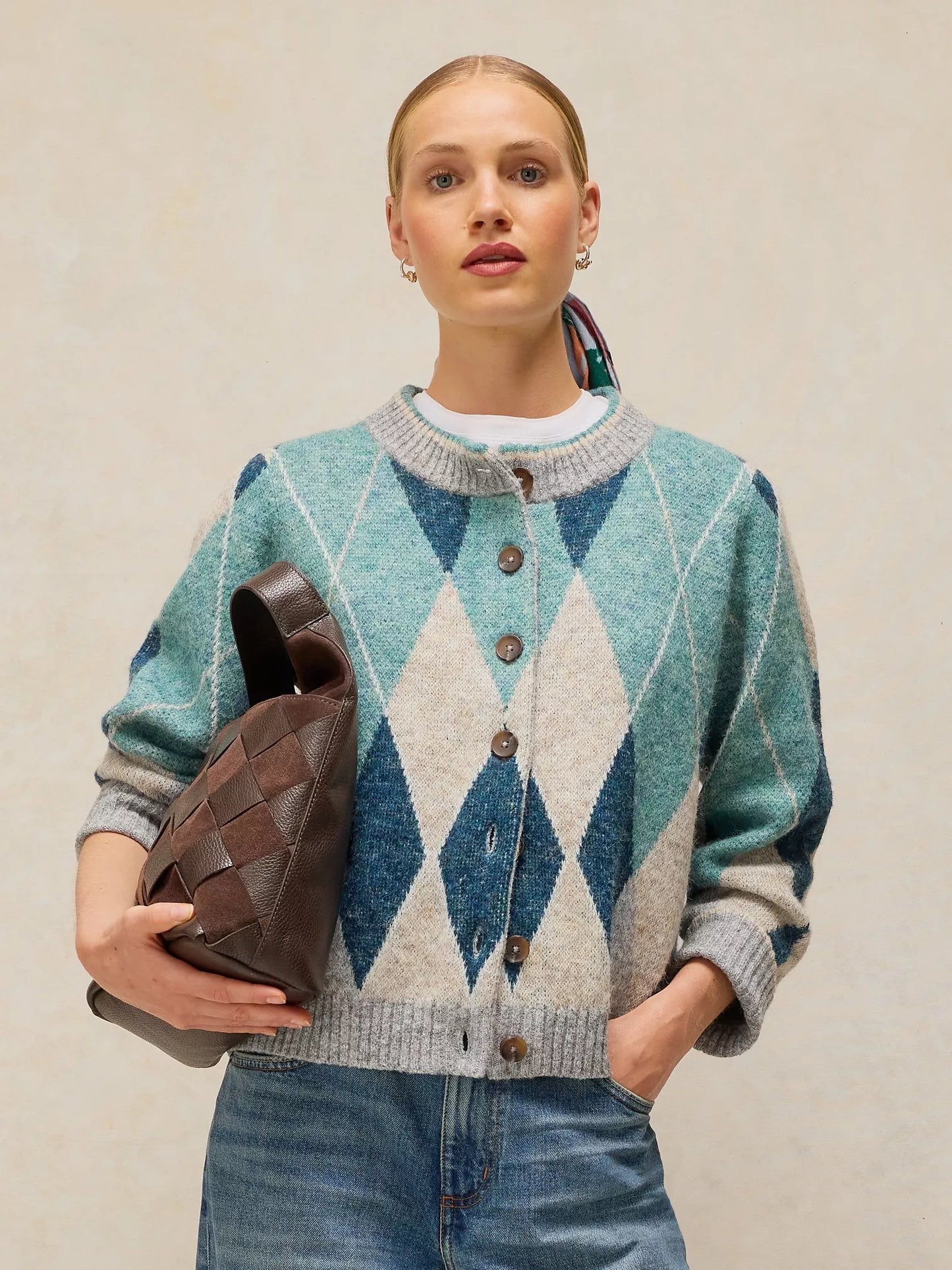 Argyle Check Cardigan