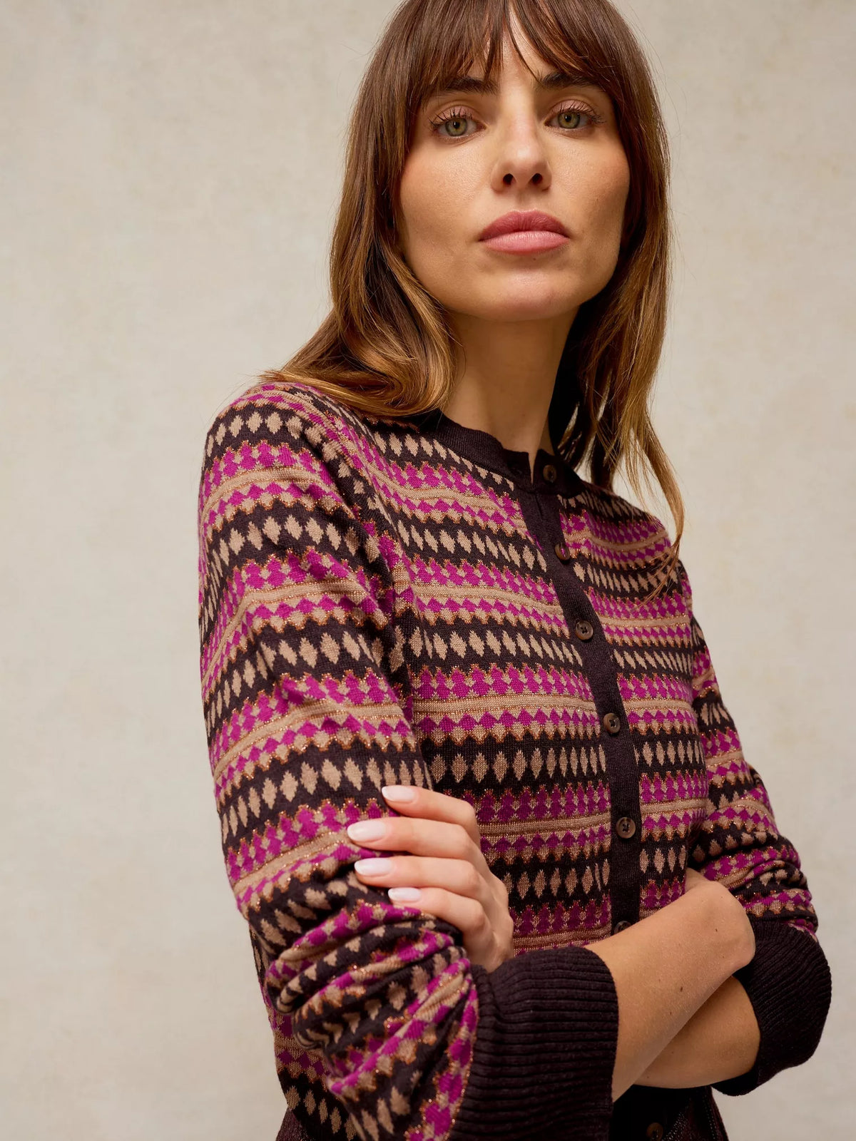 Lois Fairisle Cardigan - Pink