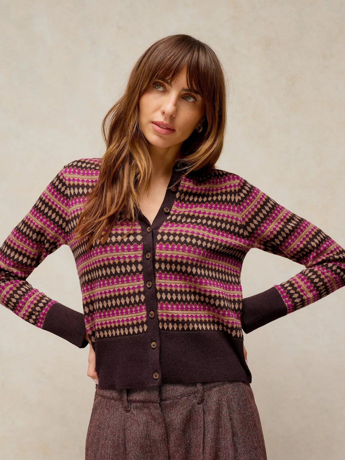 Lois Fairisle Cardigan - Pink