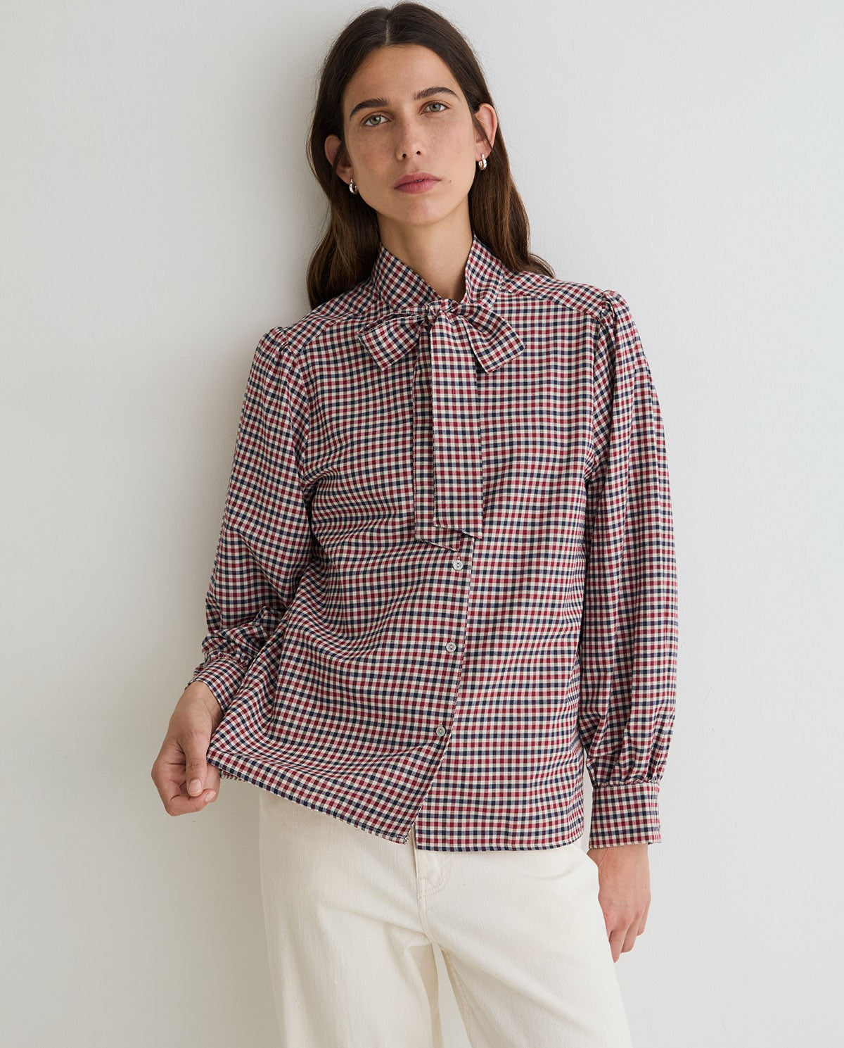 Bow Check Blouse