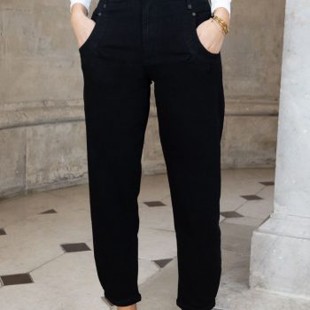 Rhea Black  Barrel Leg Jean - leg length 27'