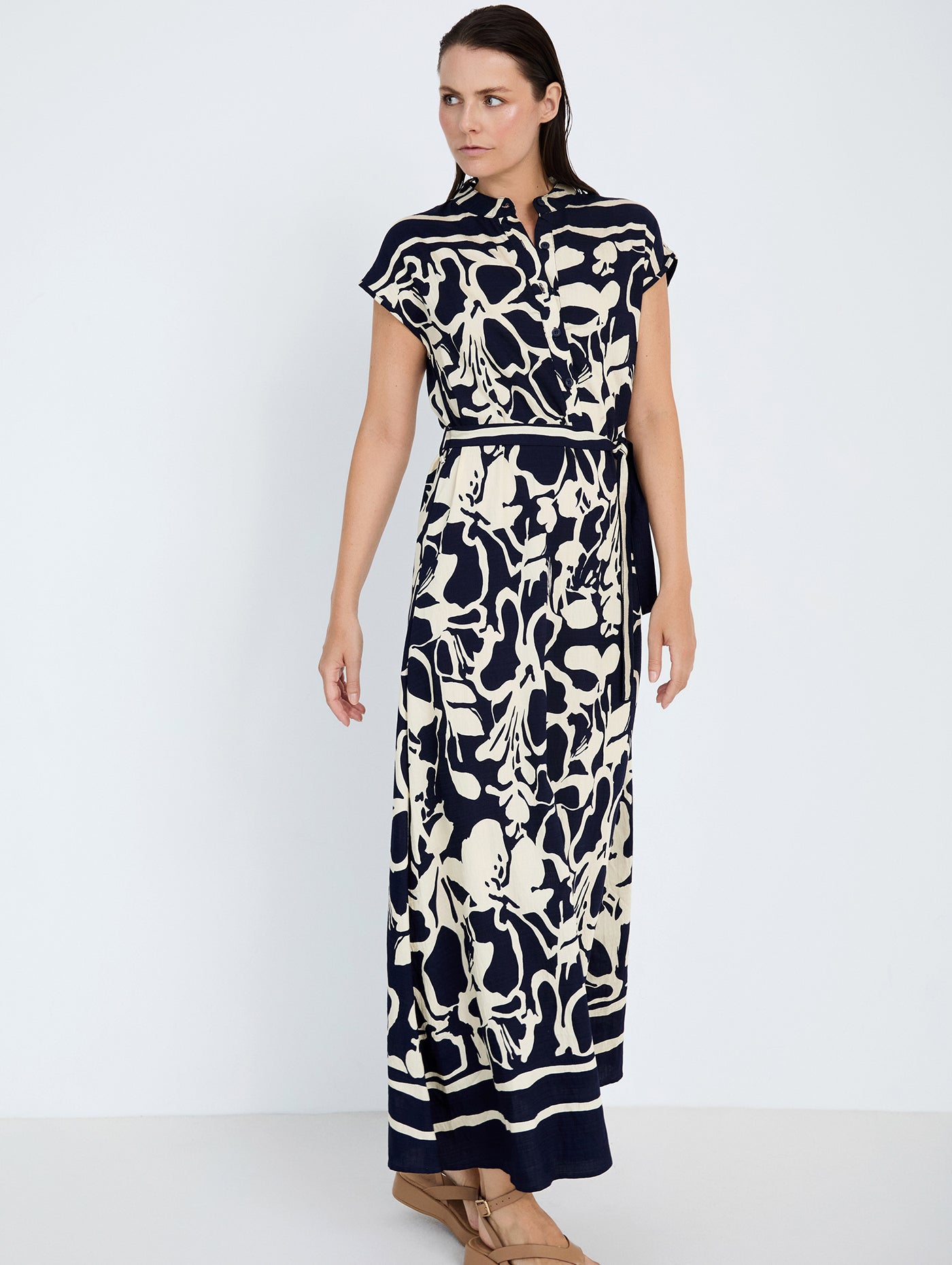 Printed Navy/Ecru Dress