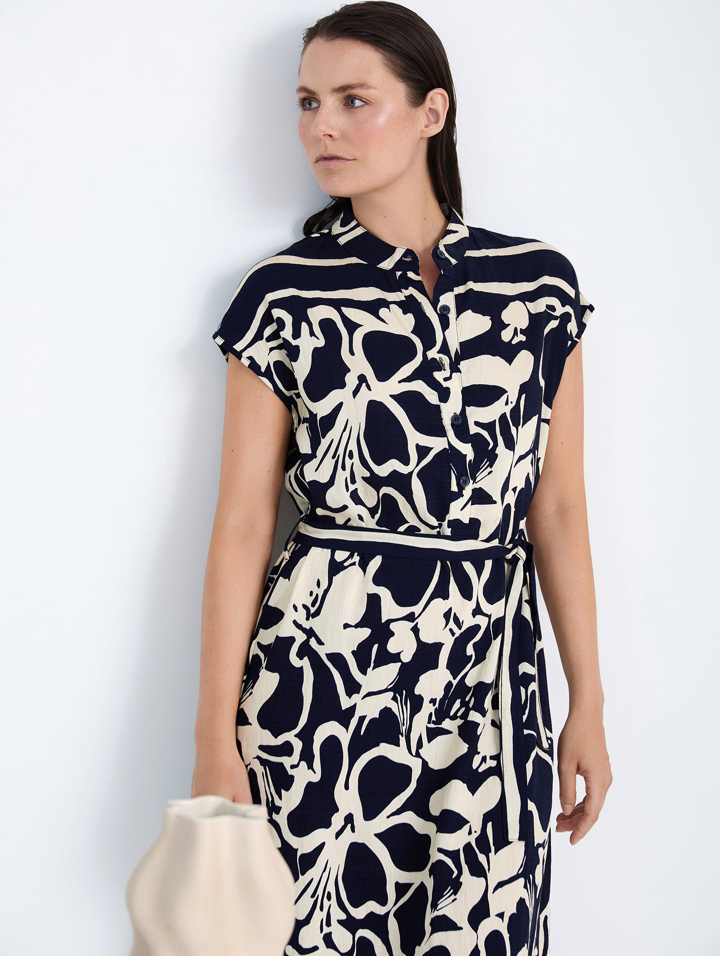 Printed Navy/Ecru Dress