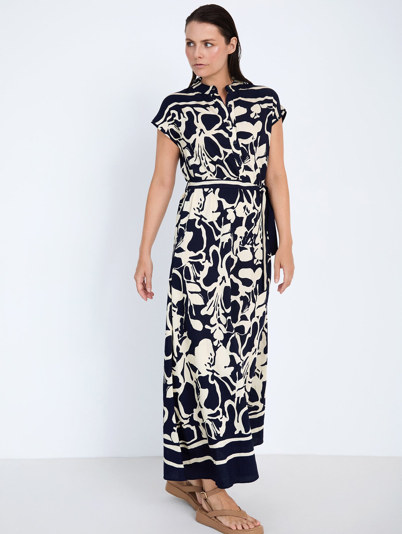 Printed Navy/Ecru Dress