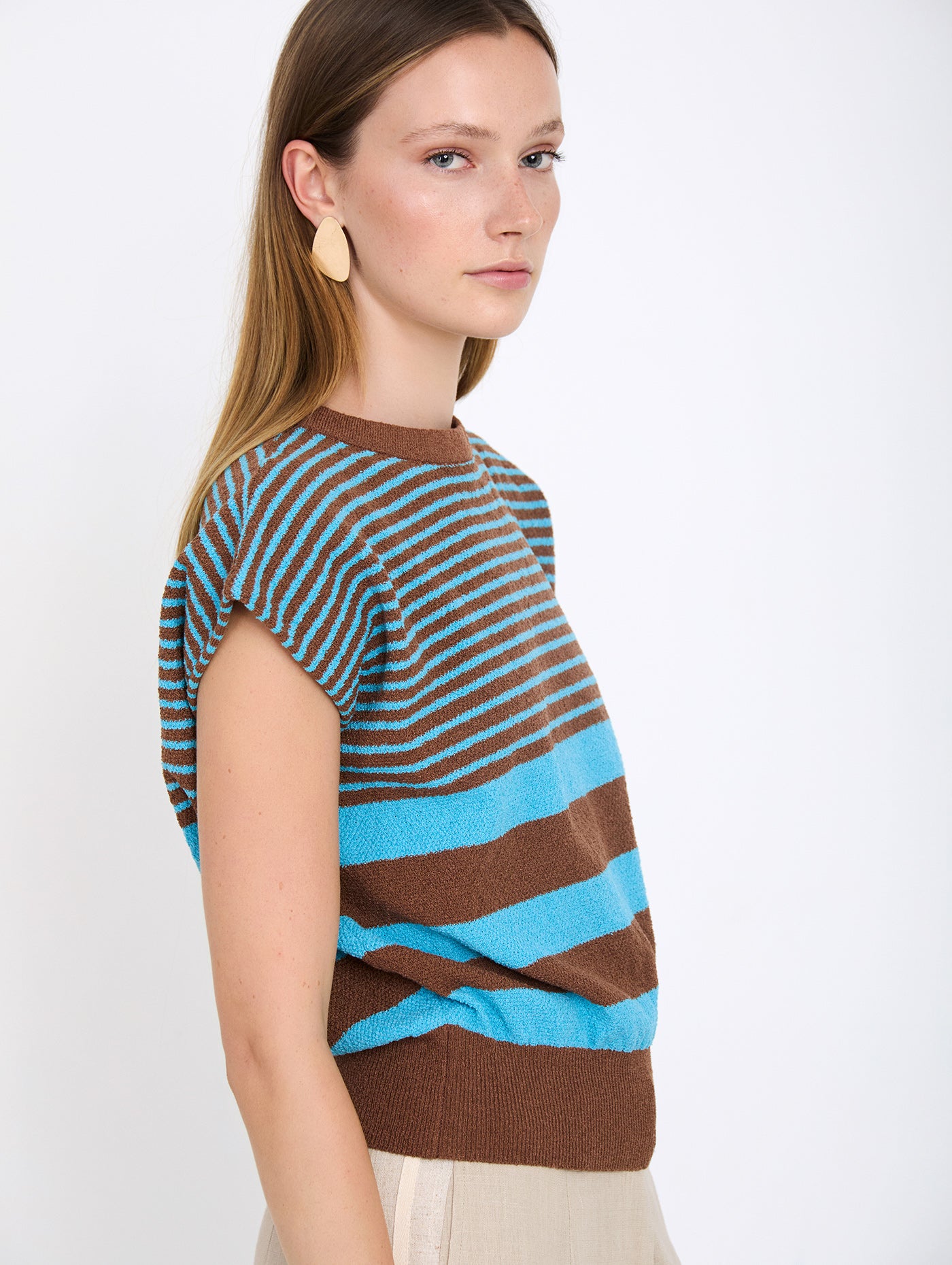 Boucle Stripe top - Tan