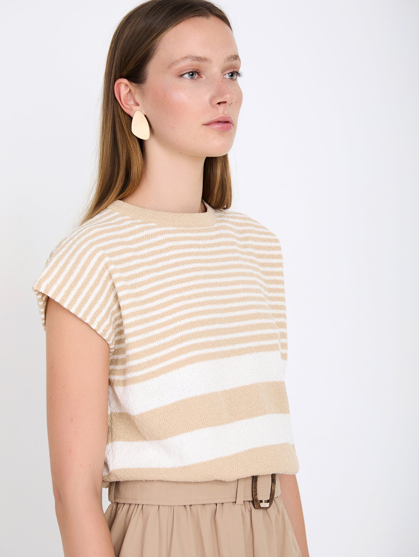 Boucle Stripe top - Cream