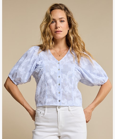 Balloon Sleeve Stripe Top