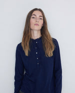 Ruffle Cotton Tee - Navy