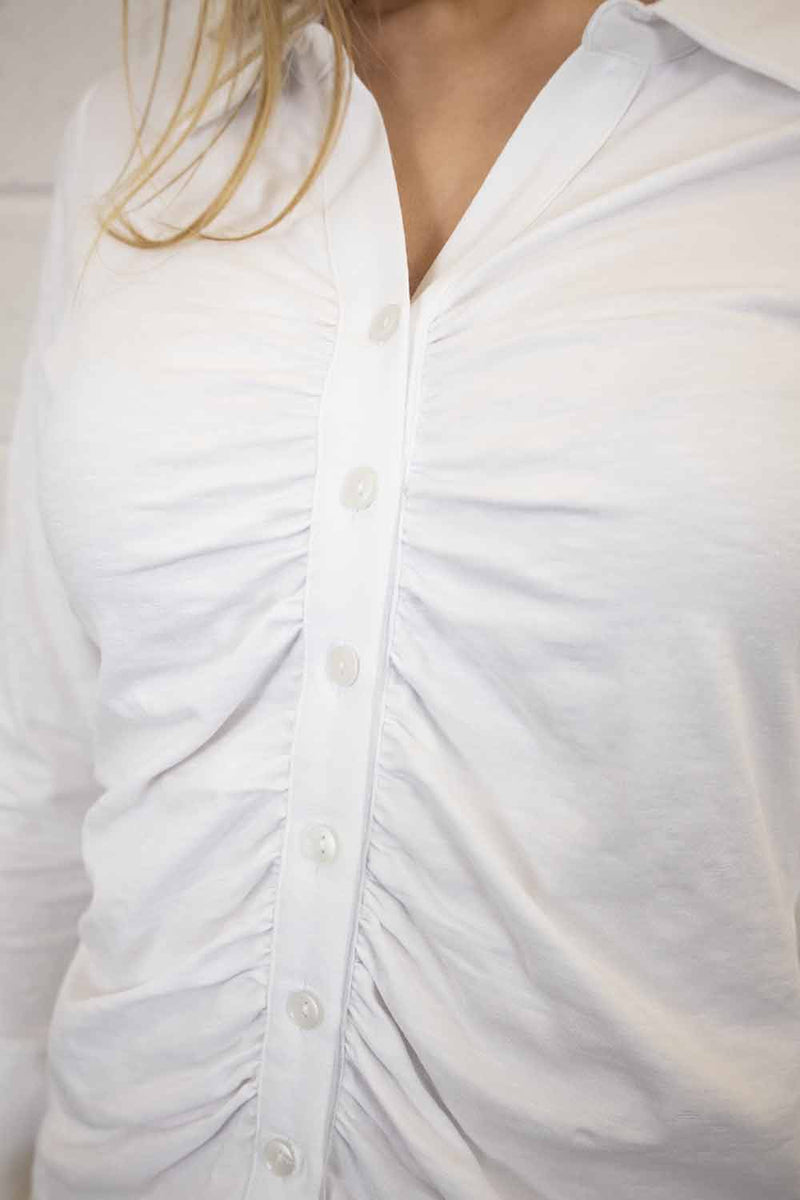 Addison Ruched Cotton Shirt  - White