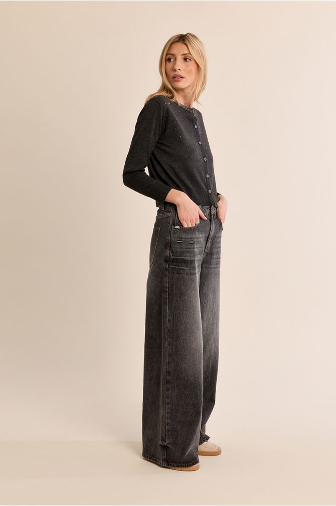 Rhinestone Grey Cardigan