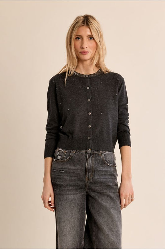 Rhinestone Grey Cardigan